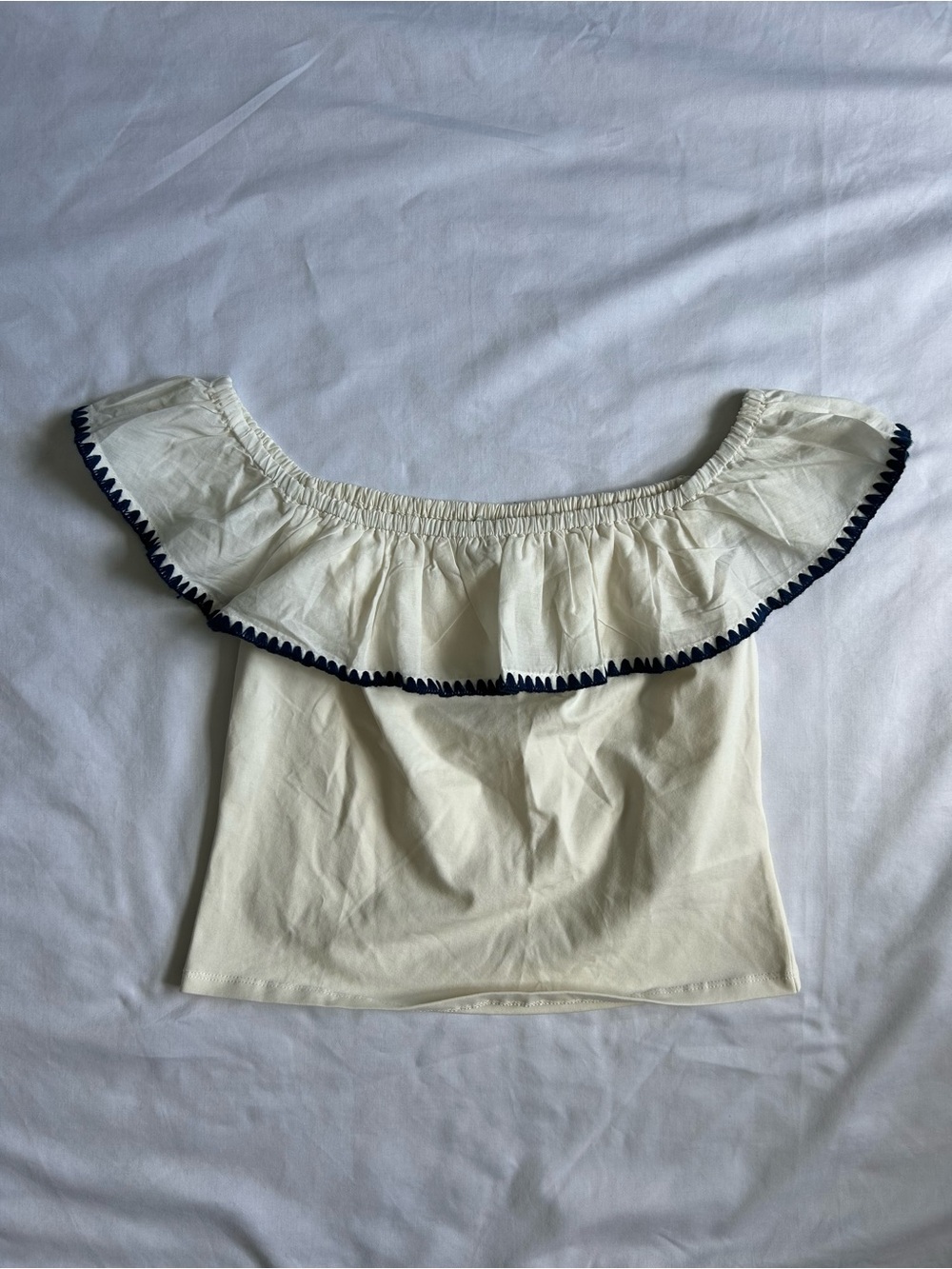J.crew off the shoulder ruffle cotton top